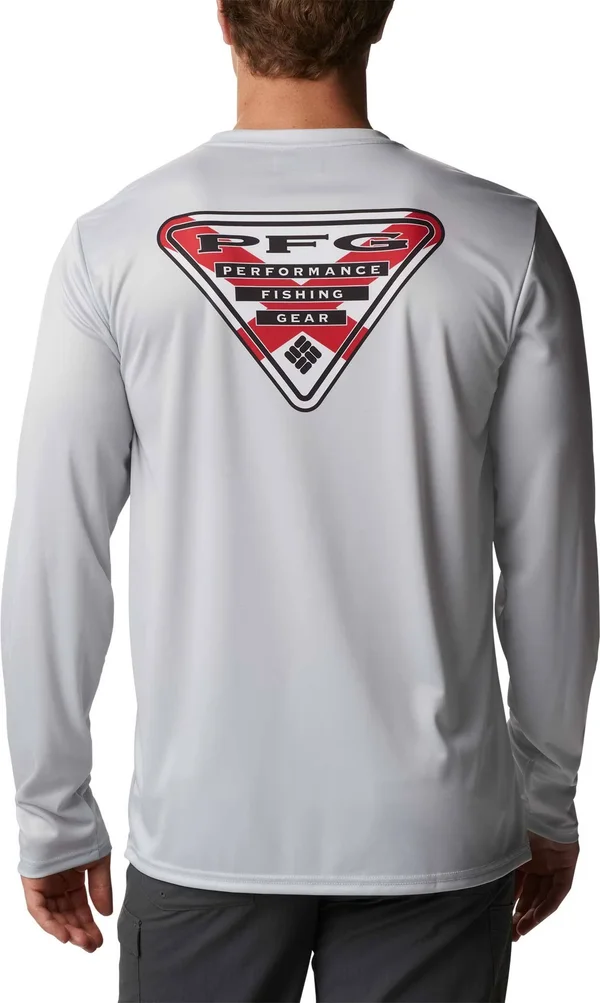 Columbia Men's PFG Terminal Tackle Tri-Fish Long Sleeve Shirt, Large, Cool Grey/AL Flag