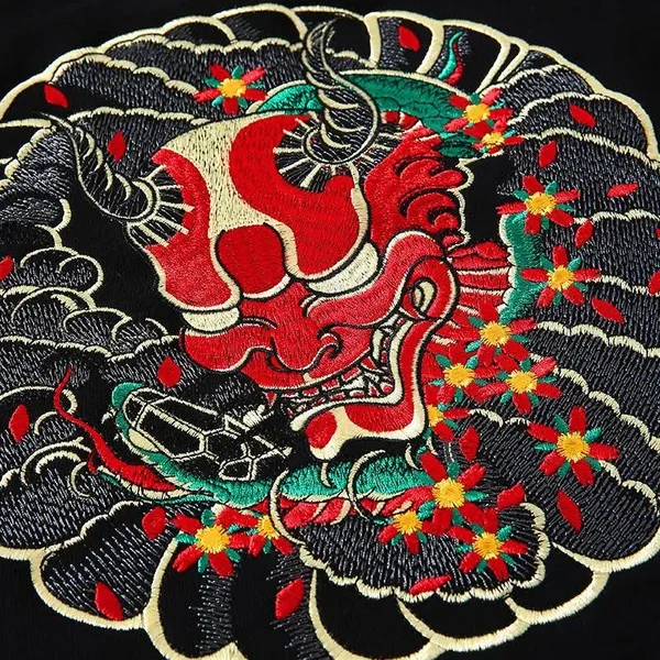 The Oni Embroidered Sukajan Hoodie L, Black
