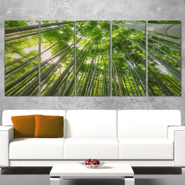 Designart &Peaks of Bamboo in Kyoto Forest& 5 Piece Wall Art on Wrapped Canvas Set
