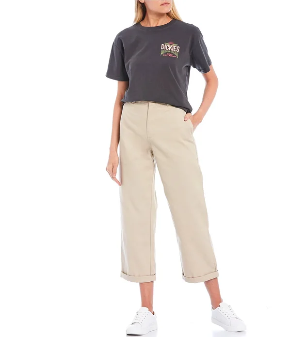 Dickies Girl Work Crop Roll Hem Pants Black 9