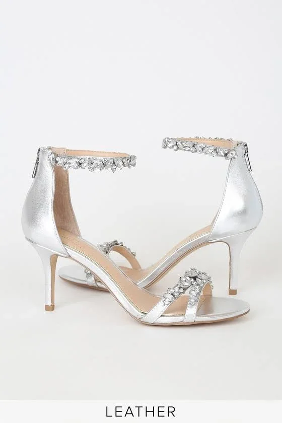 Jewel Badgley Mischka Women's Caroline Rhinestone Leather Sandals - Silver - Size 5.5