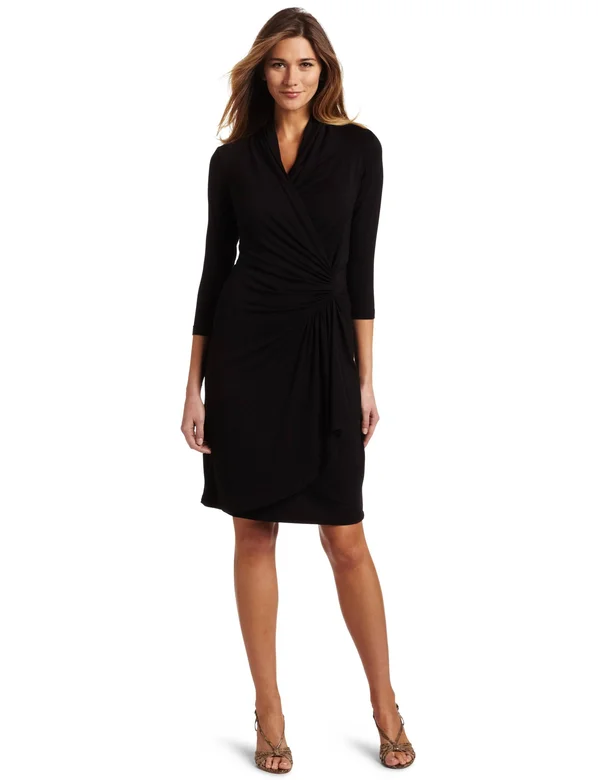 Karen Kane Black Cascade Wrap Dress