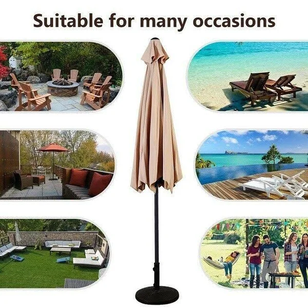 Outdoor Patio Umbrella Beige Sun Shade Crank Poolside Deck Adjustable Angle Tilt