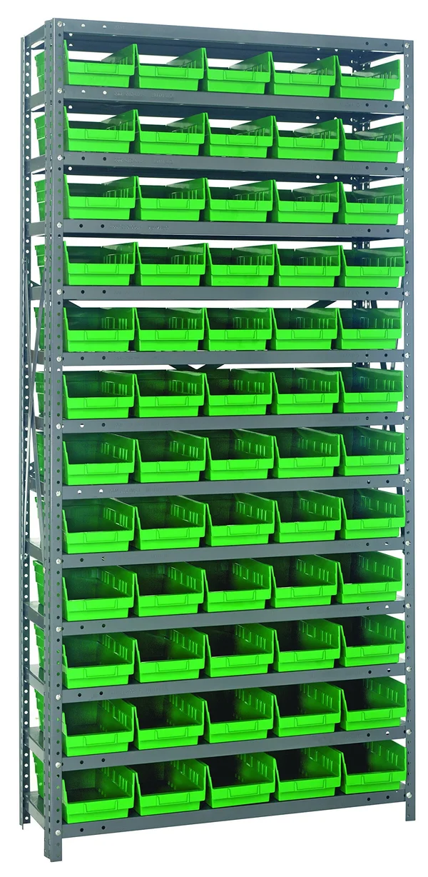 Quantum Complete Shelf Bin Storage System - 60 Bin Green