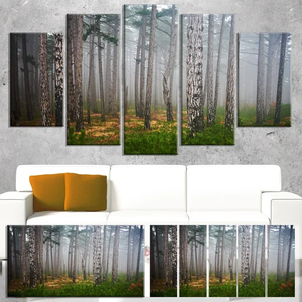 Designart 'Dense Misty Forest' 4 Piece Photographic Print on Wrapped Canvas Set