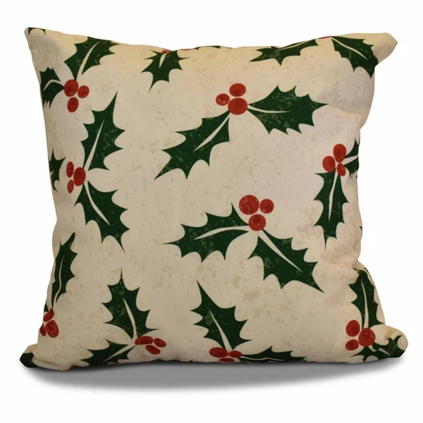 E by Design Jump for Joy All Over Holly Print Outdoor Pillow Cream