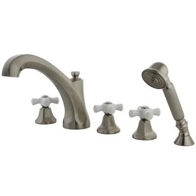 Elements of Design ES43285PX Triple Handle Deck Mounted Roman Tub Faucet with Handshower Finish: Satin Nickel