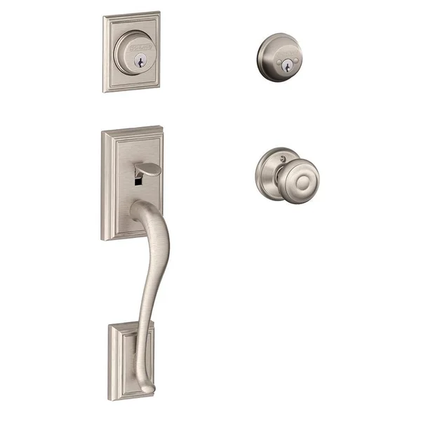Schlage Addison-Georgian Knob Double Cylinder Handleset-Satin Nickel