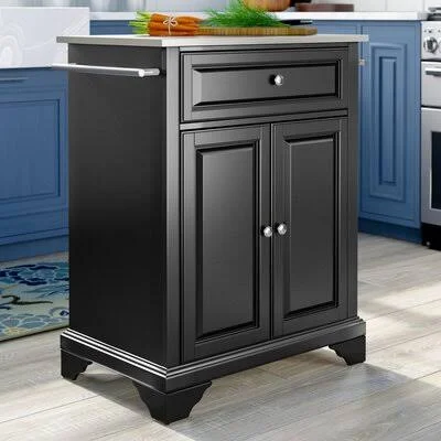 Hedon Kitchen Cart with Stainless Steel Top Base Finish: Black