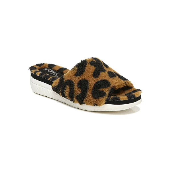 LifeStride Plush Slipper Slides - Tan Leopard - Size 10W