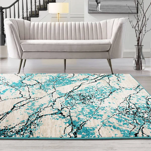 Loombloom Persian Polypropylene Lightning Modern & Contemporary Oriental Area Rug - 5& 1x22 x 7& 6x22 - Aqua