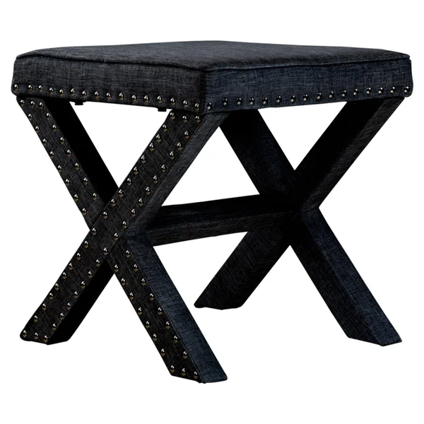 Furniture of America Kyon Transitional Linen X-Shaped Ottoman - Gray