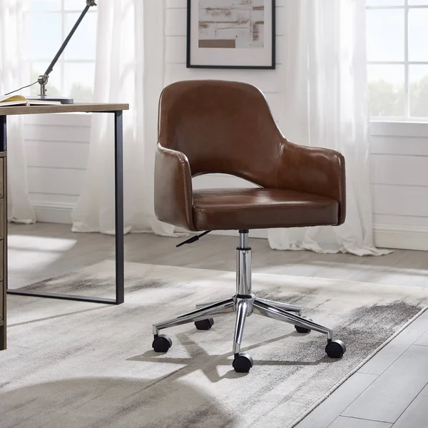 Art Leon Open-Back Swivel Home Office Chair with Caster - Cognac