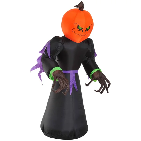 HOMCOM 7ft Tall Inflatable Halloween Pumpkin Reaper Light Up Yard Decoration with LED Lights and Fan