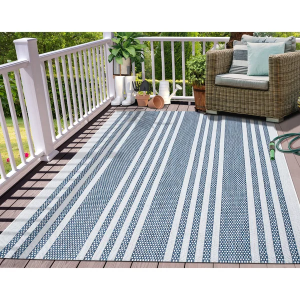 Miami Easy Care Washable Indoor Outdoor Vertical Stripe Area Rug by Modarte - Pink - 6&7x22x9&6x22