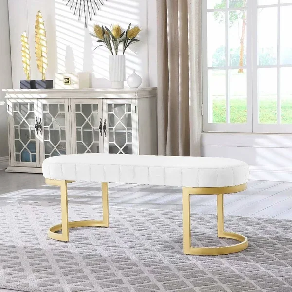 Morden Fort Contemporary Bench, Upholstered Velvet Bench Seat with Metal Legs for Entryway, Bedroom, Living Room - White - Mediu