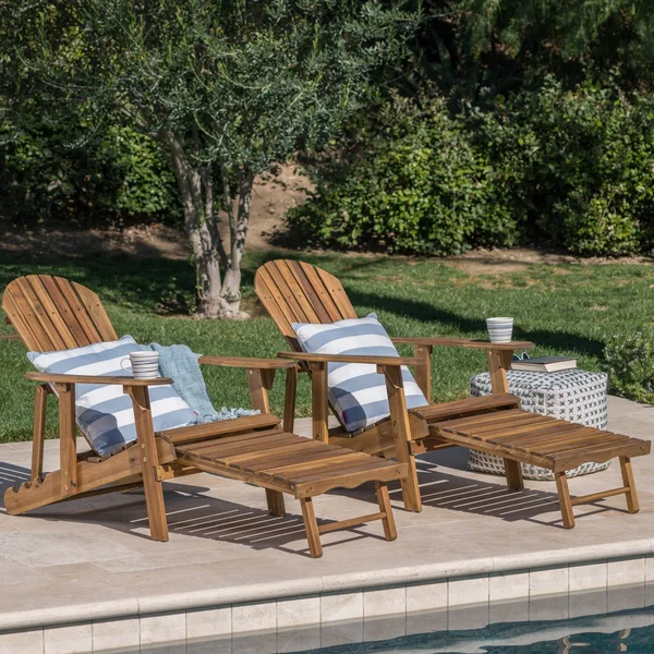 Hayle Reclining Adirondack Chair with Footrest - Set of 2, Brown