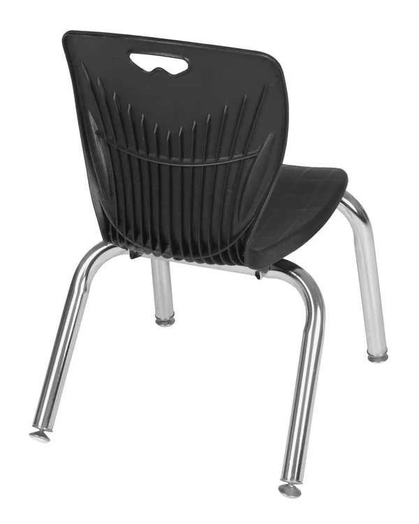 Regency Kee 42x22 Round Height Adjustable Classroom Table - Maple & 4 Andy 12-in Stack Chairs- Navy Blue