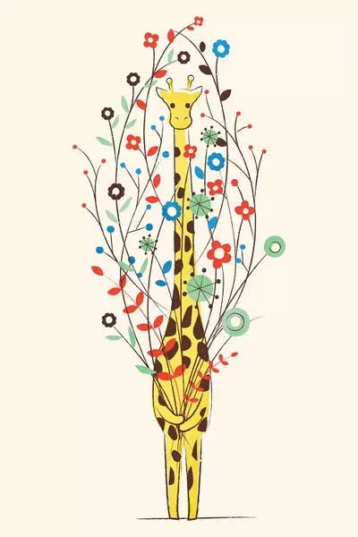 Jay Fleck Large 3-Piece Canvas Print - I brought You These Flowers ( Animal Art > wildlife > Giraffes art)