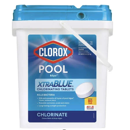 Clorox Xtra Blue 40 Pound 80 Tab Pool and Spa 3 inch Long Lasting Chlorinating Tablets, Size: 6 in