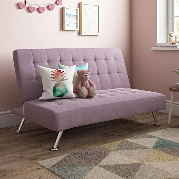 Rosebery Kids Tufted Kids Sleeper Sofa in Lilac and Chrome