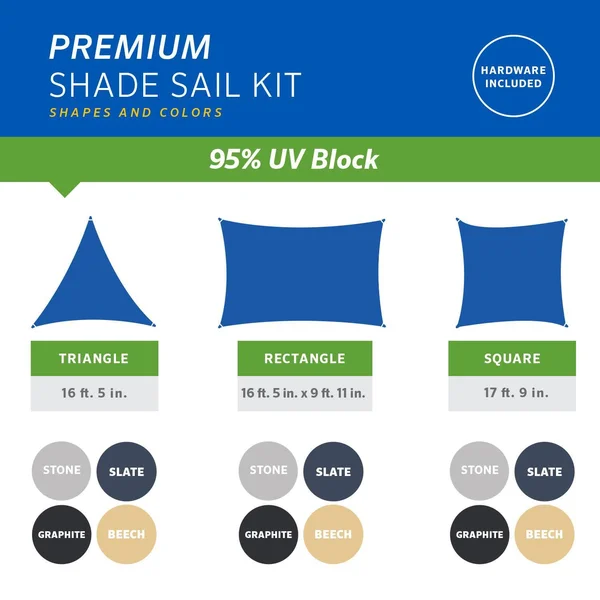 Coolaroo Premium Shade Sail Kit - (16&5x22 Triangle), Graphite