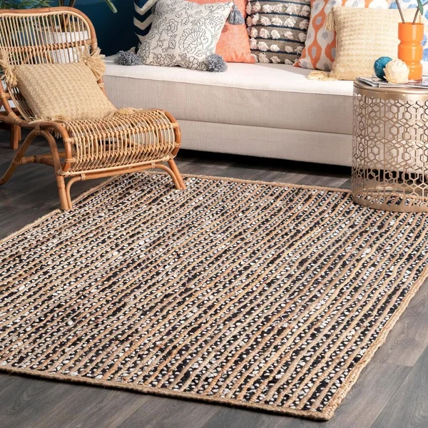 nuLOOM Glinda Natural Fiber Round Area Rug, Black/Grey, 6&