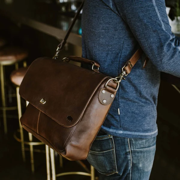 Denver Leather Laptop Messenger Bag, Dark Briar