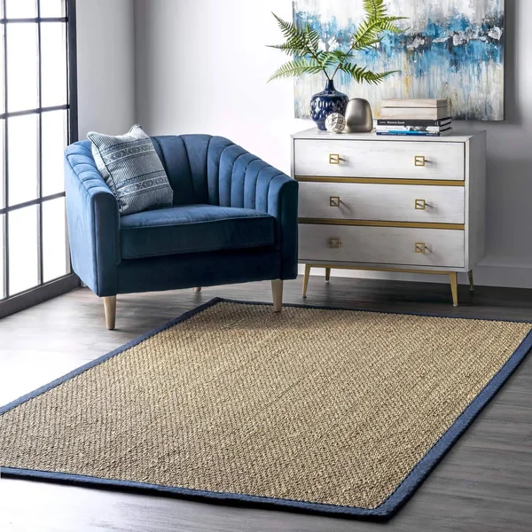 nuLOOM Elijah Seagrass Natural Area Rug, 8& Round, Navy