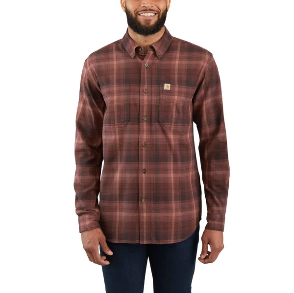 Carhartt Rugged Flex Hamilton Plaid Long Sleeve Shirt, Men's Dark Cedar
