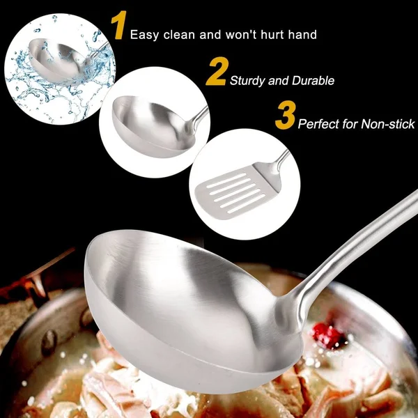 Stainless Steel Cooking Utensil Set Heat Resistant Non-Stick Seamless - Silver - 14x22 x 3.5x22(L*W); 15.6x22 x 3.1x22(L*W)