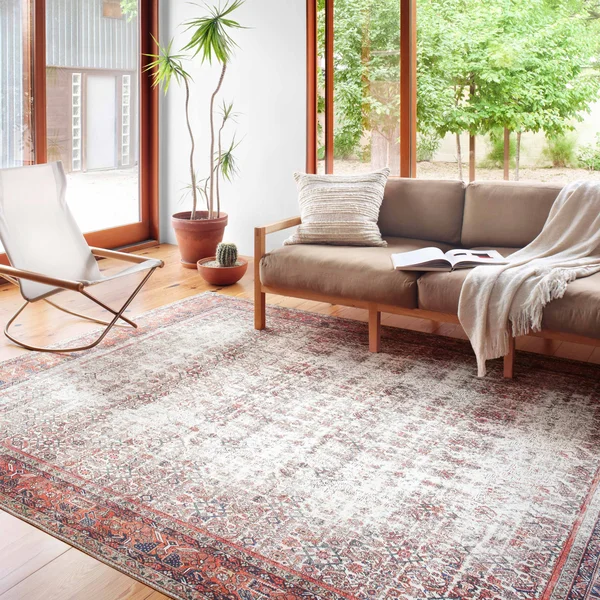 Alexander Home Isabelle Boho Vintage Distressed Printed Area Rug - 2&-6x22 x 12& - Ivory, Brick