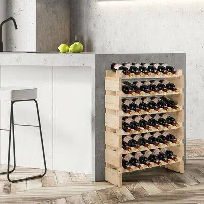 Tilden 36 Bottle Solid Wood Floor Wine Bottle & Glass Rack in Natural Rebrilliant