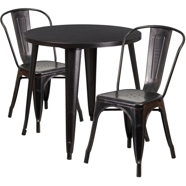Flash Furniture 30&& Round Metal Indoor-Outdoor Table Set with 2 Cafe Chairs/White