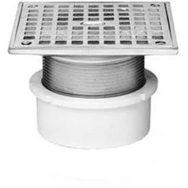Oatey 72263 3x22 or 4x22 PVC Adjustable Commercial Drain 6x22 Cast Chrome Square Grate and Square Top