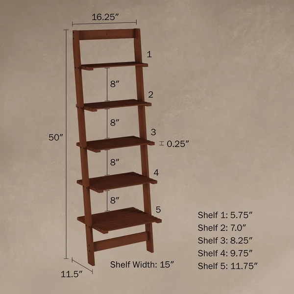 Lavish Home 5-Tier Ladder Bookshelf in Pickled Oak Wood