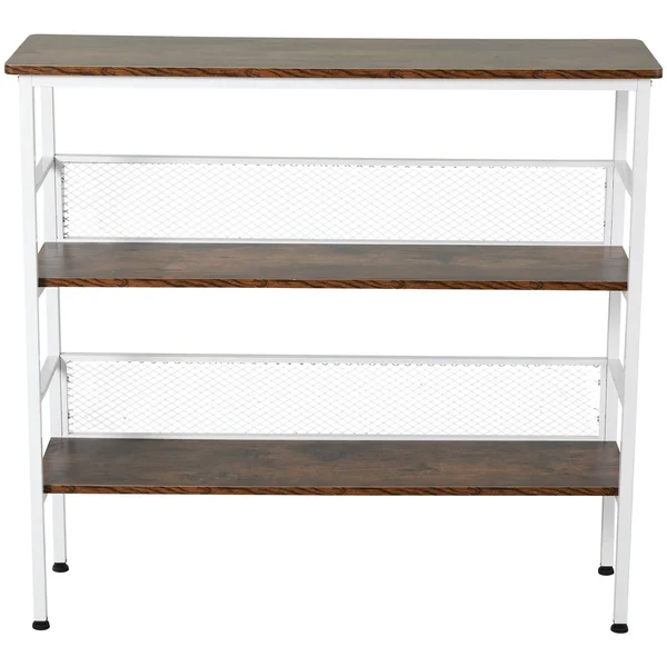 HOMCOM 3-Tier Industrial Style Storage Metal Wooden Shelf with A Robust Multi-functional Design & Adjustable Feet - White
