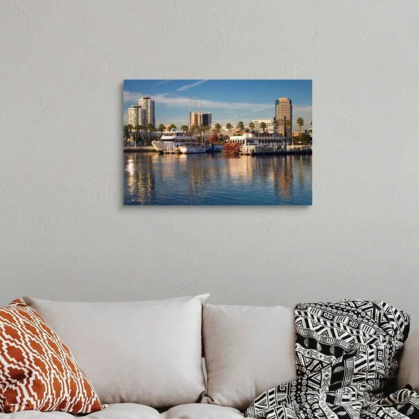 California - Long Beach, Shoreline Village, Marina and City View, Large Solid-Faced Canvas Wall Art Print, Great Big Canvas