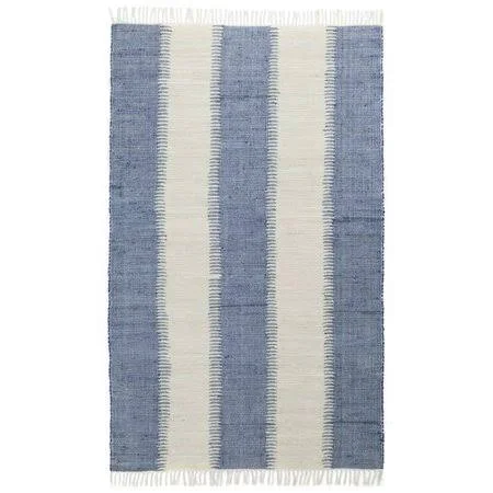 Highland Dunes Bruges Jagged Handmade-Flatweave Cotton Blue/White Area Rug - Size: Rectangle 5' x 8'