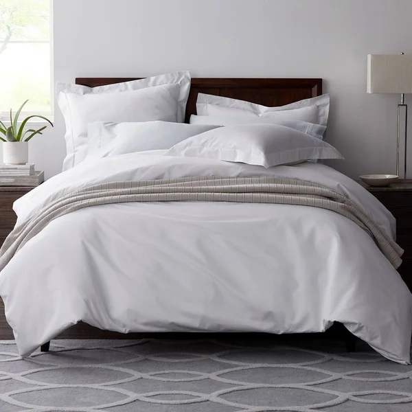 The Company Store Legends White Solid Egyptian Cotton Sateen Oversized Queen Duvet Cover