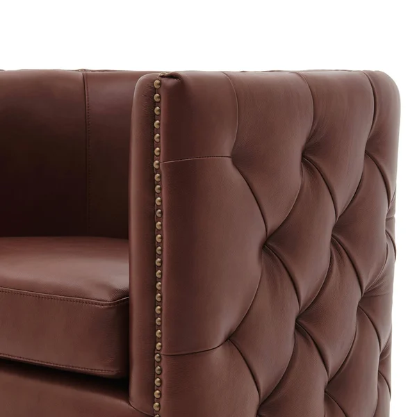 Leslie Top Grain Leather Swivel Tufted Chair - Garrett Brown