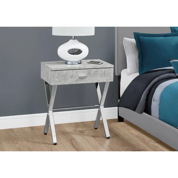 Accent Table, Night Stand - Chrome Metal, Gray Cement - EveryRoom