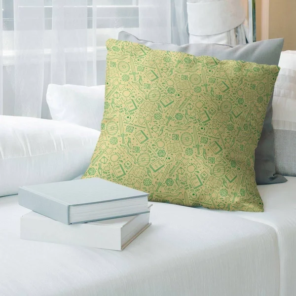 Yellow Feature Full Color RPG Pattern Throw Pillow - 18 x 18 - Yellow & Green - Linen