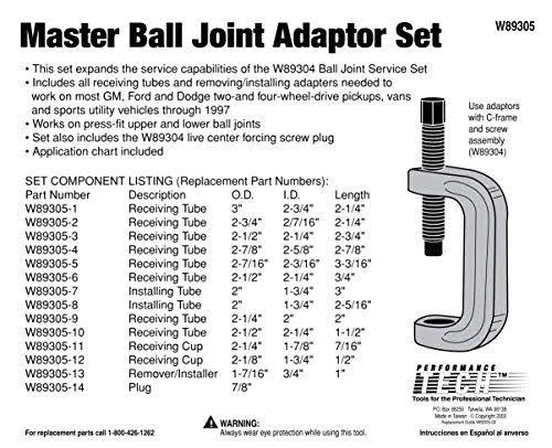Performance Tool W89305 Master Ball Joint Adapter Set