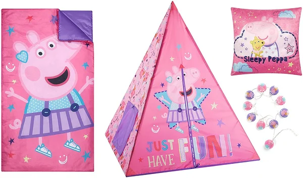 Peppa Pig Teepee Tent Set Includes Bonus Lights - Slumber Bag, and Pillow