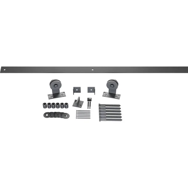 Economy Straight Top Barn Door Hardware Set w/ 4& 8x22 Track & Silent Rollers for 1 3/8x22 to 1 3/4x22 Doors - Silver Metalli