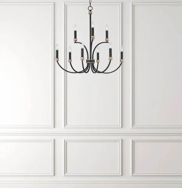 Maxim Charlton 9-Light Chandelier - Black, Antique Brass - 11377BKAB