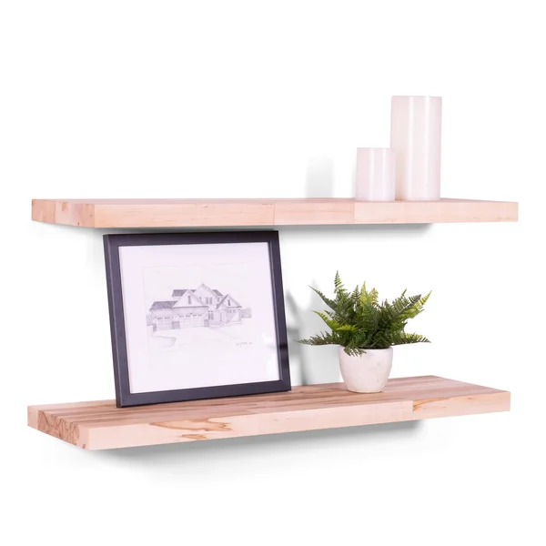Dakoda Love Floating Shelves, Butcher Block, Solid Hardwood, Premium Craftsman Quality, Easy Hidden Bracket Wall Mount, Set