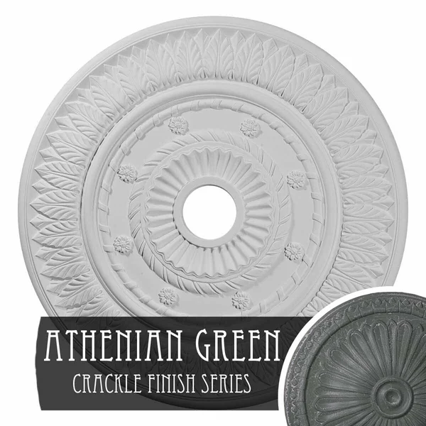 26 3/4x22OD x 3 5/8x22ID x 1 1/8x22P Leaf Ceiling Medallion (Fits Canopies Up to 3 5/8x22), Hand-Painted Athenian Green Crackle