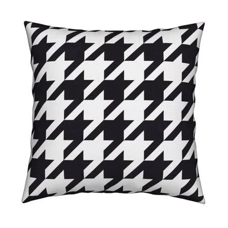 Black + White Houndstooth Check Throw Pillow Cover W Optional Insert by Roostery - Size: 18 x 18 Cu003EOnly